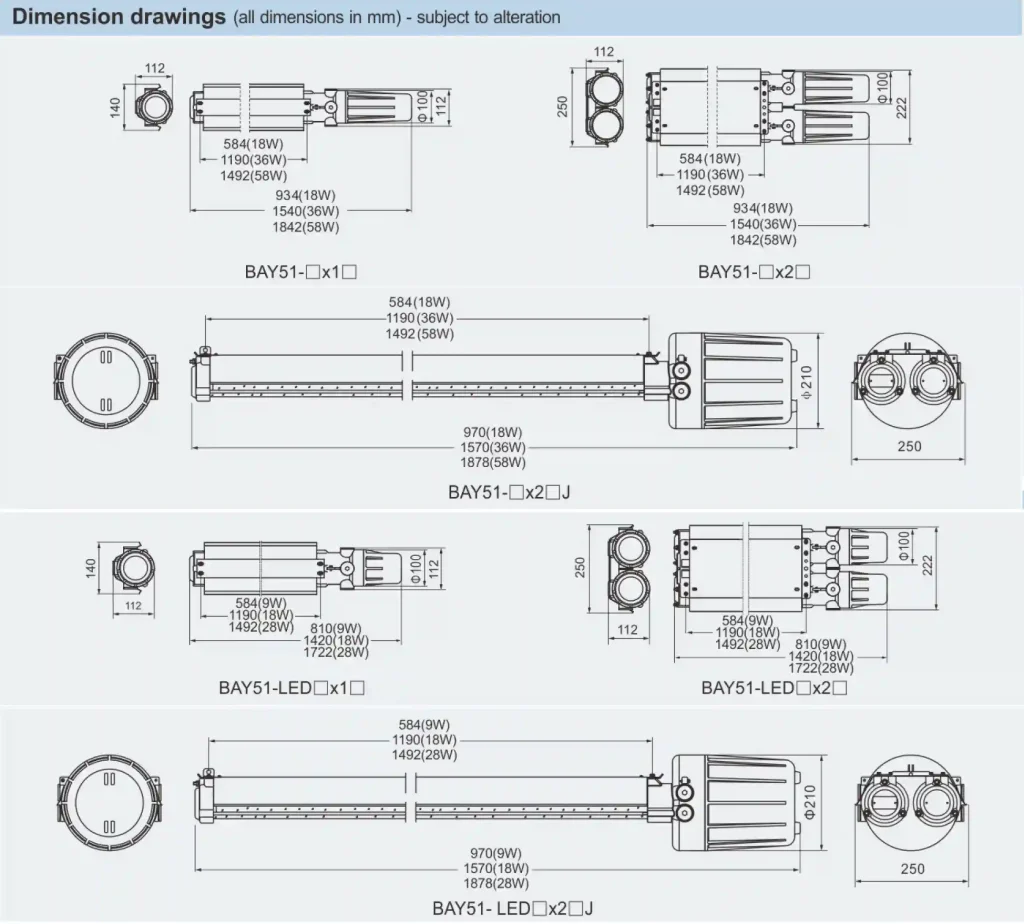 Serie BAY51 Fittings fluorescentes a prueba de explosiones Custom T8 Fluorescent Light Fixtures
