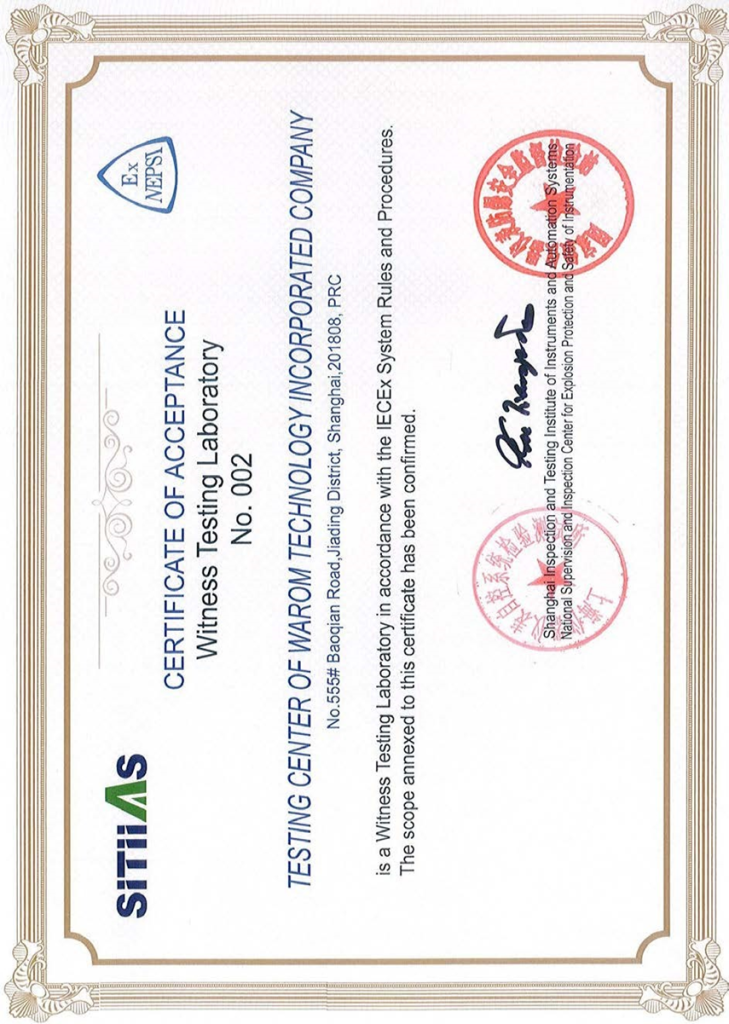 IECEx Witness Testing Laboratory Certificate